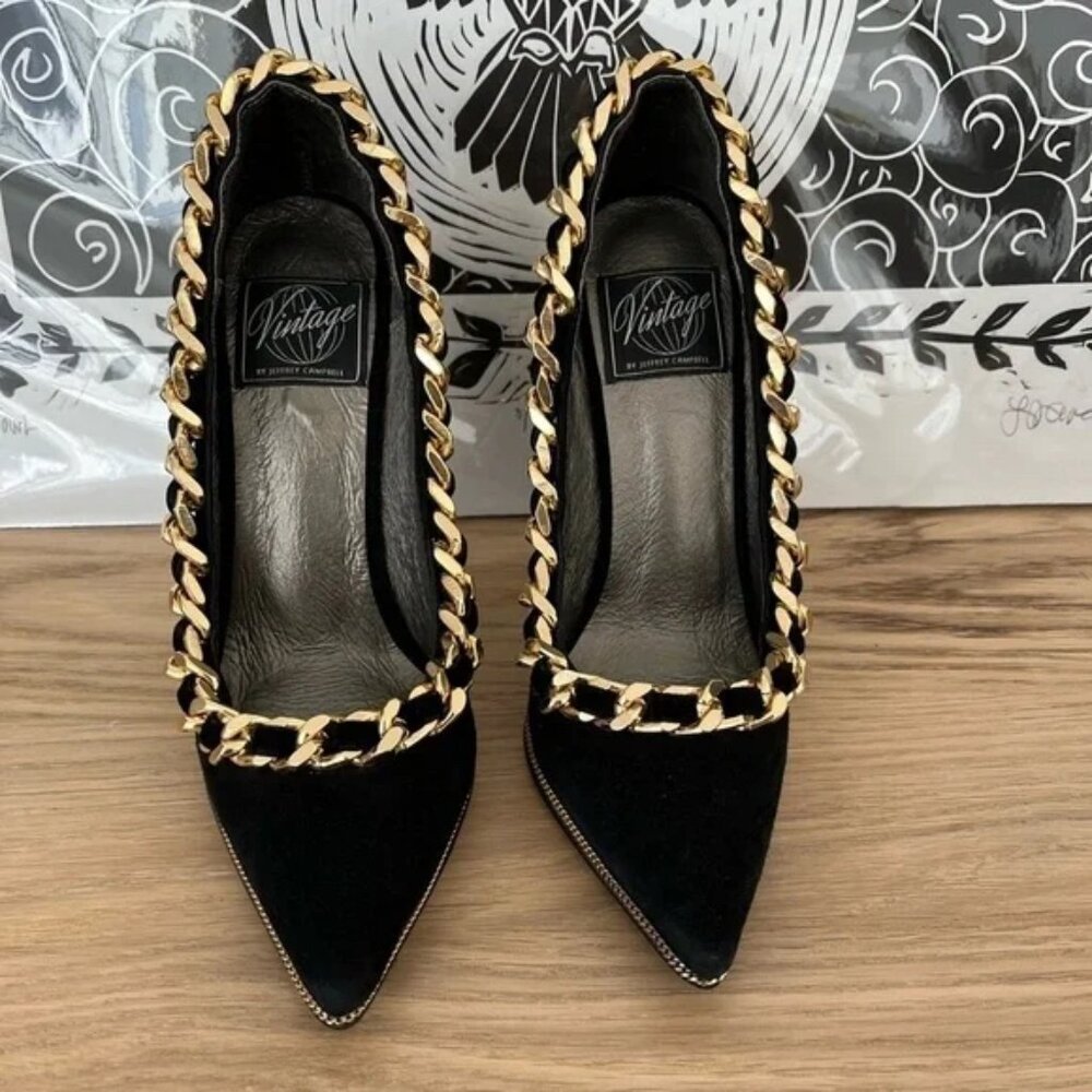 Jeffrey Campbell Black and Gold Chain Heels